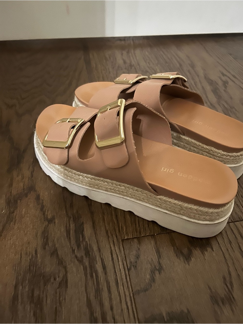 Madden Girl Tan Double-Buckle Platform Sandals - Picture 2 of 5